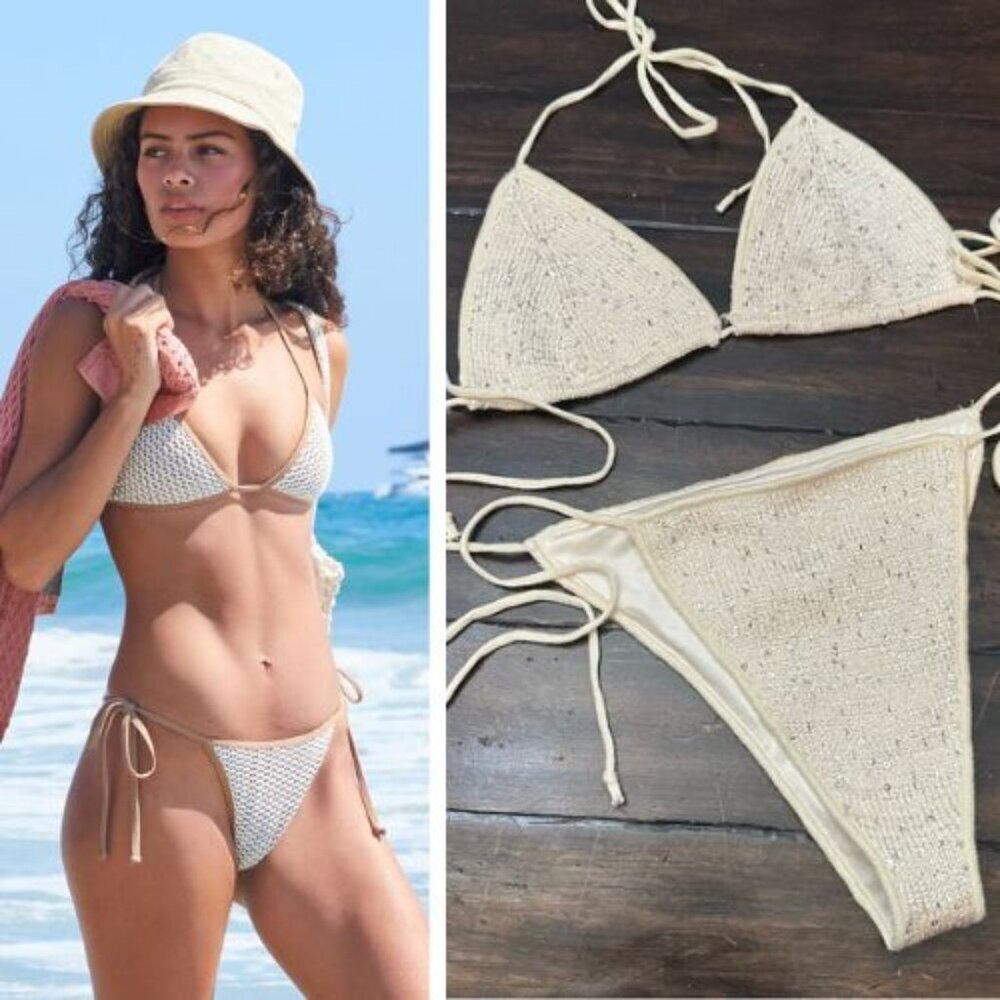 PacSun Swim Sequin Triangle Bikini Top and Bottom Size Small 51435